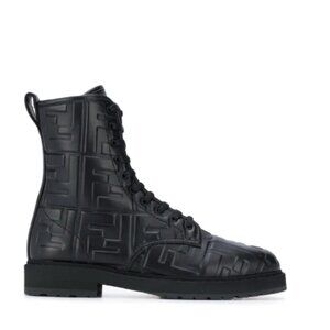 Fendi Zucca FF Logo Leather Combat Boots - Size 39